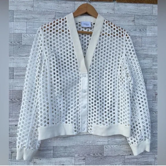Akris Punto V-Neck Press-Button eyelet Bomber Jacket lace designer white - Picture 4 of 17